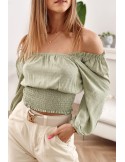 Short blouse with ruffles at the bottom Khaki MP29390 - Online store - Boutique